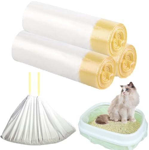 30Pcs Cat Litter Tray Liners - Cat Litter liners with Drawstring Scratch Resistant and Leak Proof Cat Litter Bags Heavy Duty Liner Bags for Medium Pet Cat Litter Box Liners(45X94CM)
