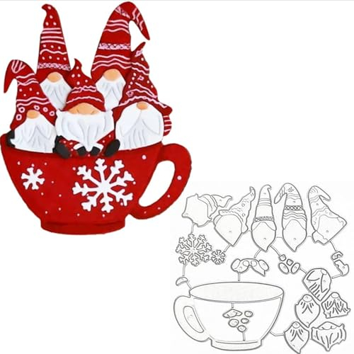 5 Stück Weihnachtswichtel Tasse Stanzformen Metall Stanzformen Weihnachtswichtel Metall Stanzformen Stanzschablonen für DIY Scrapbooking Karten Dekorative Prägepapier Stanzformen für Scrapbooking