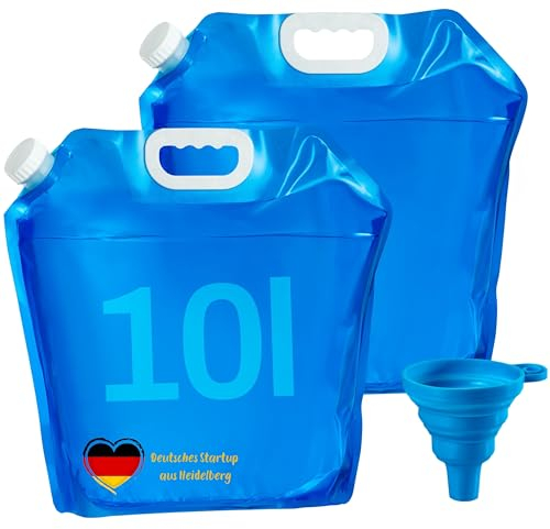 NPEX Wasserkanister faltbar 2×10 L – Faltbarer Wasserkanister/Trinkwasserkanister faltbar für Outdoor & Camping – BPA-freier Wasserbehälter faltbar – Wasseraufbewahrung & Notvorrat