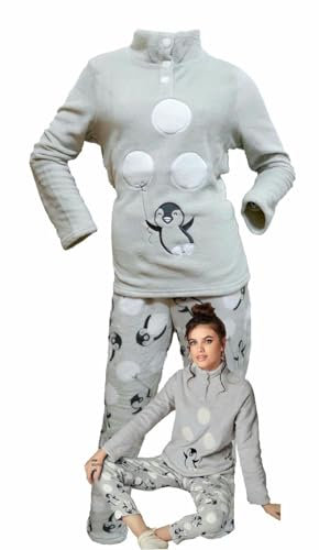 Infiore Pigiama Donna Pile Effetto Coral - Morbido e Felpato - Invernale (1433 Grigio Chiaro, XL)