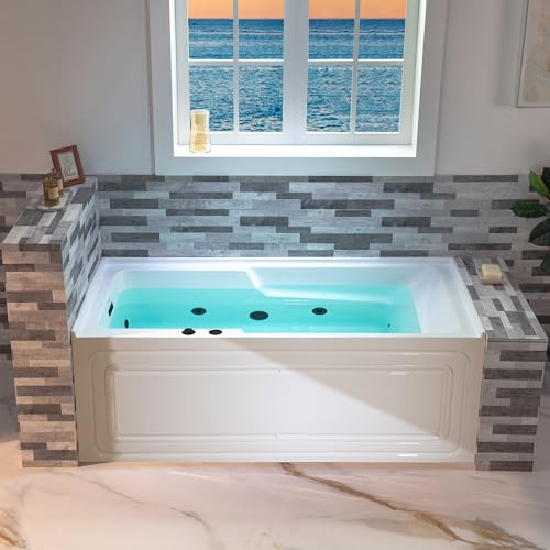 WOODBRIDGE 60 Alcove Acrylic Rectangular Whirlpool Heated Jetted Tub in White with Left Drain, Matte Black pop-up Drain Included BM6030L