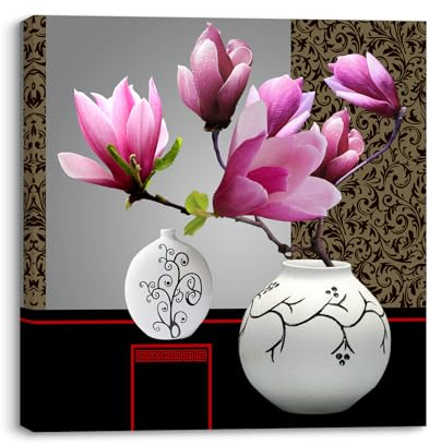 Piy Painting Leinwand Bilder Orchideen Küchenbilder Leinwand Gemälde, Bild auf Leinwand Rosa Blume Moderne Wandkunst Kunstwerk für Badezimmer Büro (1er 30X30CM)