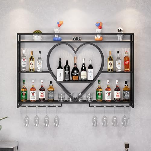 Casier À Vin Mural En Métal,Casier À Bouteilles En Fer,Étagère À Vin Range Bouteille Vin,Avec Porte-Verre,Etagere Décoration Murale,Support De Rangement,Porte-Bouteilles Pour Cuisine Deco,Cave,Bar ( S