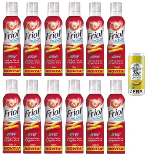 12er-Pack Friol Olio Spray,Sprühöl, ideal für die Verwendung mit der Heißluftfritteuse,150ml + 1er-Pack Kostenlos San Benedetto Eistee mit Zitrone Ohne Zucker 330ml Dose