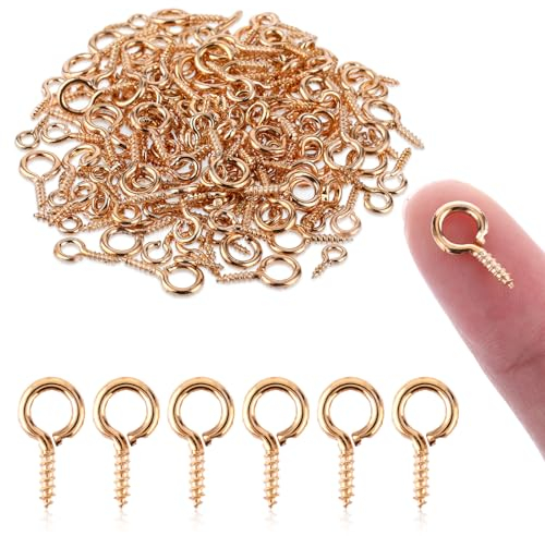 Amabro 400PCS Small Screw Eyelets, Mini Screw Eye Pins Threaded Metal Eye Screw Hooks Eye Bolts for Jewellery Making Pendants Beads DIY Craft 10mm(Gold)