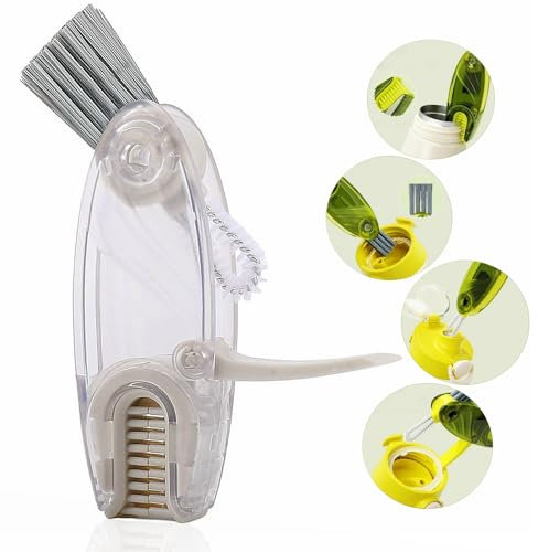 CraftinAround 4 in 1 Cup Lid Cleaning Brush Set Multifunctional Bottle Brush Cleaner Tiny Bottle Cup Lid Brush Straw Cleaner Tools Mini Silicone Bottle Cup-Holder Cleaner with Hook Remover White