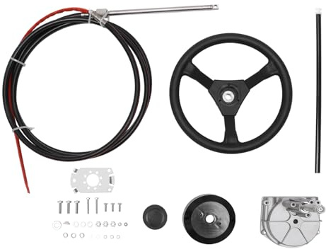 13 FT Boat Steering Cable Outboard Rotary System Kit with Steering Wheel | Boat Control Cable With 12.5 Wheel Durable Marine Steering System for Mechanical/Manual Steering of Yachts, Fishing Boats