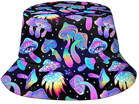 Diari Trippy Pilz-Hut, modischer Sommerhut, Strandhut, Fischerhut, verstaubar, für Outdoor-Reisen, Sonnenhut für Männer und Frauen, Trippy Mushrooms 1, One size