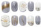 Sun&Beam Nails Handgefertigte Nagelspitzen Rund Quadratisch Nägel zum Aufkleben in Grau Weiß 3D japanischen Stil Design mit Klebepads 10 Stück (#166 L)