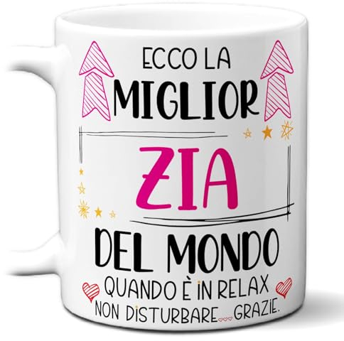 STAMPATEK Tazza Regalo Miglior Zia, Tazza regalo Nipote, Idea Regalo compleanno donna, Tazza Miglior Zia del Mondo in Relax - MUG170