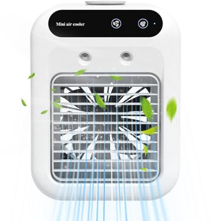 FASSME enfriador de aire, humidificador de ventilador USB recargable con niebla, dispositivo de refrigeración de ángulo de flujo de aire flexible portátil para viajes, camping, sala de estar,