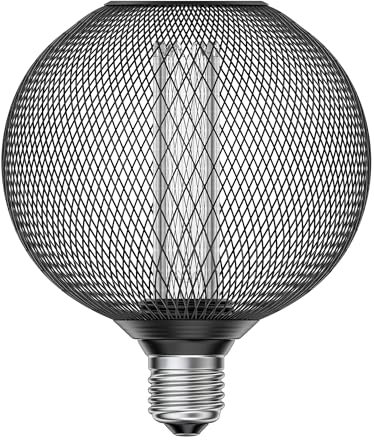 ledscom.de Bombilla LED E27, lámpara, jaula metálica negra, G120, blanco extra cálido (1800 K), 4W, 220lm