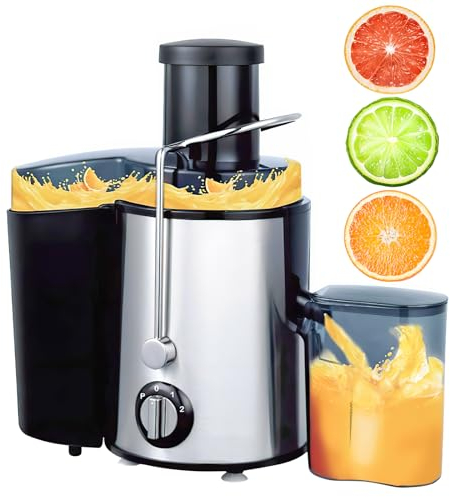 Centrifugadora Extractor de jugo, 400 W Centrifugadora Frutas y Verduras Frutas y Verduras de 3 Velocidades Exprimidor Eléctrico con Cepillo de Limpiación, Fácil de Limpiar, Sin BPA (plata)