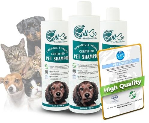 Hundeshampoo 400 ml - 3 Stück - Bio -100% Vegan-Tierwaschmittel-Katzenshampoo - Sicher für Normale, juckende, empfindliche und trockene Haut - desodorierende und feuchtigkeitsspendende (3 Pack)