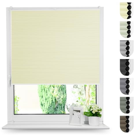Tom'Shop Plissee Klemmfix ohne Bohren Sonnenschutz Plisseerollo Jalousie Lichtdurchlässig und Blickdicht für Fenster & Tür (WABEN Creme B135cm x H120cm)