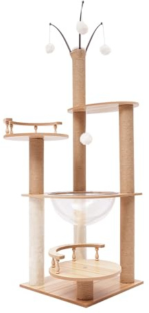 Beige Kratzbaum, 132cm Stabiler Kratzbaum, mit Kratzbäumen Breiten Plattformen Einer Raumkapsel, für Wohnzimmer Balkon Tierhandlung