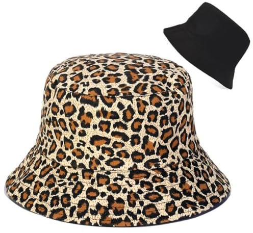 Leopardenmuster Fischerhut, Reversibel Fischerhüte, Anglerhut, Sommer Sonnenhut, für Damen und Herren, Urlaub, Wandern, Camping, Einkaufen