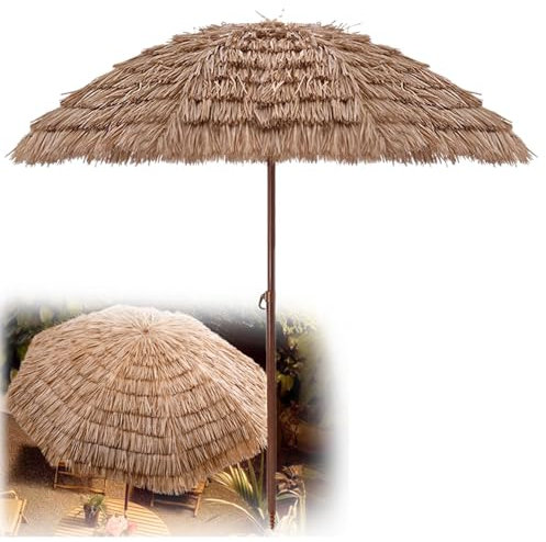 星姿 Sombrilla de paja de 1.6 m/2.0 m/2.4 m para playa portátil, sombrilla de patio inclinable con 8 varillas, sombrilla de paja de un solo toque con bolsa de almacenamiento, ajuste de altura de 2