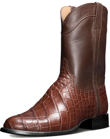 Stivali da Cowboy da Uomo, Stivali da Uomo Occidentali, Stivaletti Antiscivolo con Tacco A Punta Tonda, Stivali A metà Polpaccio Comodi E alla Moda,Marrone,46 EU