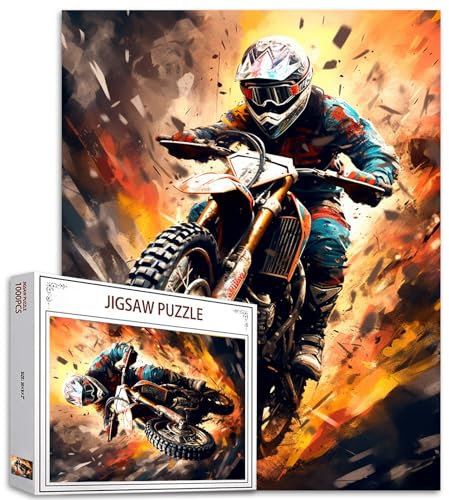 ExtremsportPuzzle 1000 Teile für Erwachsene, Familien (Motorrad, Sporter,Helm) Teile passen perfekt zusammen 19.7''x27.6''inch Motorradfahrer Offroad Frameable Magic Puzzle Art(Black)