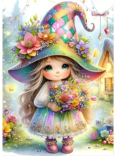QINRUBB DIY Elfenmädchen Diamond Painting Erwachsene, 5D Blumen Diamant Painting Bilder Anfänger, Cartoon Runder Vollbohrer Diamanten Malerei Stickerei Kreuzstich Geschenke Home Wand Dekor 30x40cm