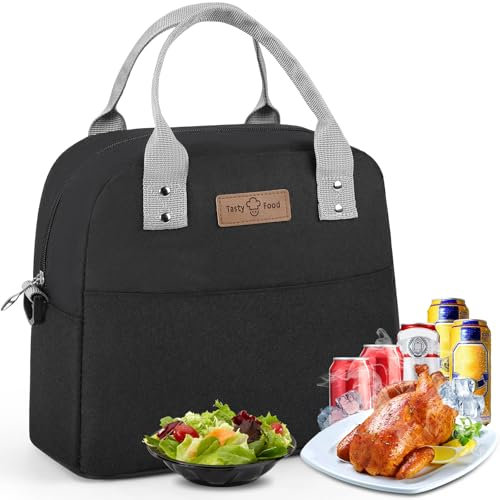 KTMOUW Kühltasche Klein Isolierte mit verstellbarem Riemen wiederverwendbar Kühltasche Faltbar Dicht Lunchtasche mit Folienfutter Arbeit Reisen Büro Picknick Schwarz