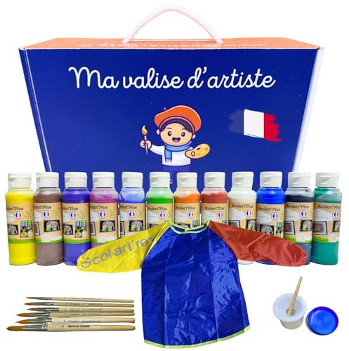 Kit créatif de peinture pour enfants - Dès 1 an - Peinture lavable - Produits Non Toxiques - Fabriqué en France - La valise du petit artiste