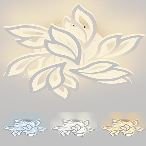 SUBTLETY 96W LED Deckenleuchten Blätter-Form Deckenlampe mit Fernbedienung 2800K-6500K Dimmbare Wohnzimmerlampe IP44 Energie Sparen Deckenbeleuchtung für Küchen Bad Schlafzimmer
