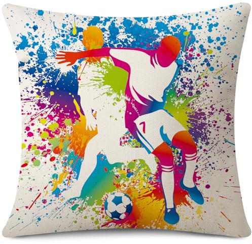 JOTOM Cushion Cover 45x45 cm Football Gifts for Men Women Gaming Decorations Throw Pillow Cover Square Pillow Case for Home Decor Living Room Bed Couch Sofa 18x18 Inch (Football)