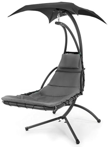 acamp Fußgestell für Hängeliege aus pulverbeschichtetem Stahl | mit Dach, Liegenauflage & Kopfkissen | UV50+ Sonnenschutz | belastbar bis 110kg | 185x105x200 cm | anthrazit/dunkelgrau