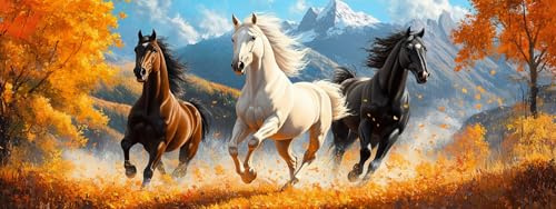 Bimkole 5D DIY Grand Diamond Painting Kits Cheval, Animaux D'automne Broderie Diamant Kits De Broderie Au Point De Croix Strass Rond Résine Peinture Décor à La Maison 30x80 cm