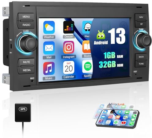 SIXWIN 1+32G Android 13 Radio Coche para Ford C-MAX/Galaxy/Connect/Fiesta/S-MAX con Mirror Link, 7 Pulgadas Pantalla Táctil con WiFi/GPS/Bluetooth/USB/FM