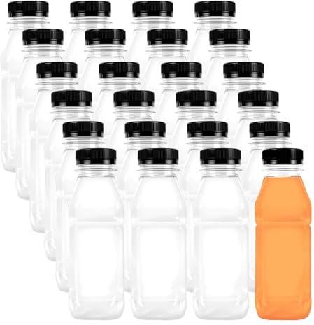 ZOENHOU 24 botellas de zumo transparentes con tapa de 350 ml, botellas de plástico PET reutilizables, botellas vacías para llenar batidos, zumo, agua, leche o bebidas caseras