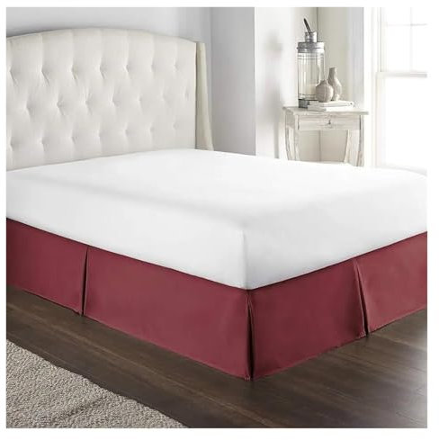 Cache-sommier plissé en peluche, infroissable, doux et confortable, 38,1 cm de hauteur, rouge foncé, convient aux matelas de 160 x 200 x 35 cm, parfait pour décoration de chambre à coucher.