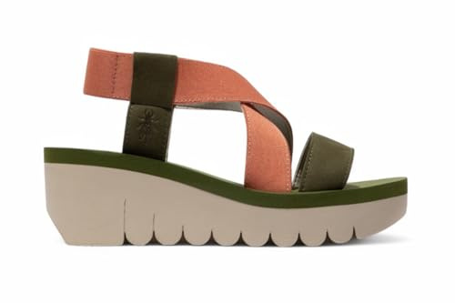 Fly Women's YABI922FLY Green Rose Gold Cupido Leather Sandals Espadrille Platform Wedges