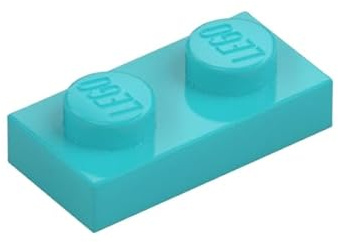 LEGO Plate 1 x 2, Building Brick Component, Part 3023, Choose Your Colour (Medium Azure, 50, Bricks)