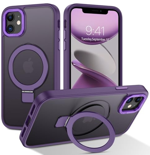 DUEDUE für iPhone 12 Hülle/iPhone 12 Pro Hülle mit Ständer, Magnetisch Schutzhülle mit Unsichtbarem Ringständer [Kompatibel mit Magsafe], Transluzente Matt-Rückseite Handyhülle Case Cover, Lila