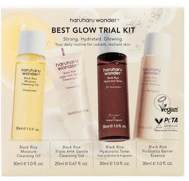wonder Best Glow Trial Kit, Skin care Starter Set, Travel Size, Vegan | Tägliche Routine, Doppelreinigung, Feuchtigkeit, Mini Größe, Hydratisiert, Strahlend, Toner, Barrier Essence, K-Beauty