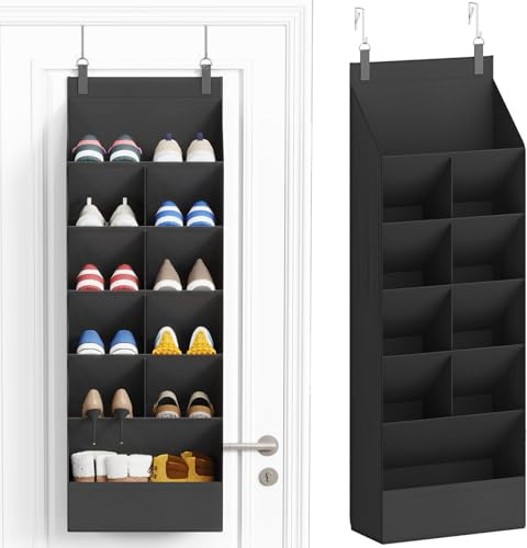 Lifewit 6 Tier Over the Door Shoe Organiser Hanging Rack Holder, Black | Fabric Hanging Shoes Shlef with 11 Large Deep Pockets for Closet, Dorm Storage, Fit Up to 12 Pair Sneakers, Boots
