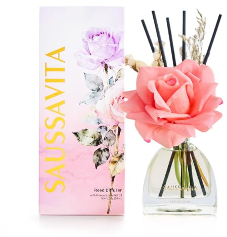 Raumduft Diffuser 250ml Zitrus,140 Tage langanhaltend | Blumen Diffuser mit 10 Duftstäbchen und Rose Dekoration,langanhaltender Raumdüfte für Schlafzimmer,Badezimmer und Büro