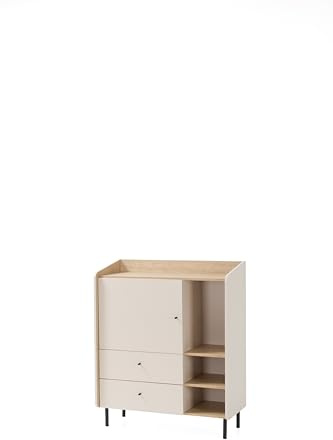 Masseno Kommode Vetta 95 cm Sideboard mit 2 Schubladen und 1 Türen für Wohnzimmer Schlafzimmer Modern 95x42x115 cm Beige/Beige