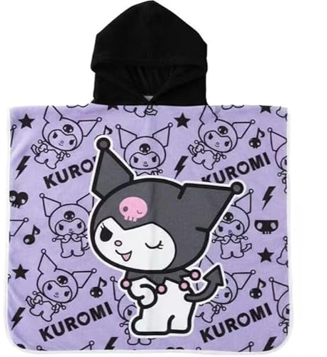 Hello Kitty Poncho mit Kapuze Strandtuch Meer und Pool Bademantel Mikrofaser 55X90cm Schnell trocknend, ultraweich KUROMI