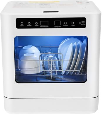 Lave-vaisselle de table blanc avec Touch & LED, 2 étages, compact avec poignée encastrée, seulement 52 dB, silencieux, économique, pour les appartements, les camping-cars, pour nettoyer la vaisselle