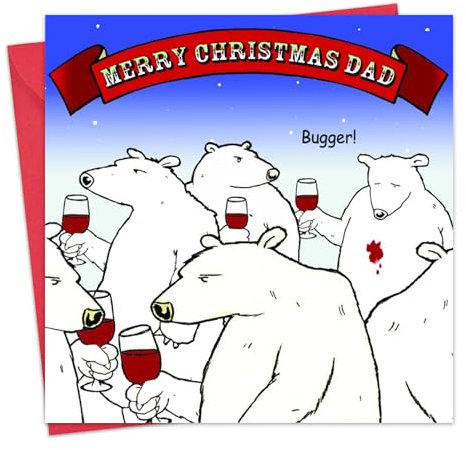 twizler Merry Christmas Karte für Dad mit Polar Bär, Party, Wein und Kerl – Xmas – Happy Christmas – Funny Weihnachten Karte – DAD Weihnachten Karte – Väter Weihnachten Karte