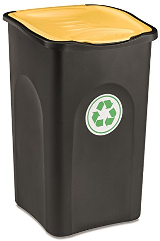 Großer Mülleimer 50 Liter mit gelbem deckel robust und abwaschbar • Mülleimer, Papierkorb, Abfalleimer, Abfallbehälter, Mülltonne, Eimer, Mülltrennung, Gesamtgröße: ca. 37x37x56cm, Gewicht: ca 1,5kg.