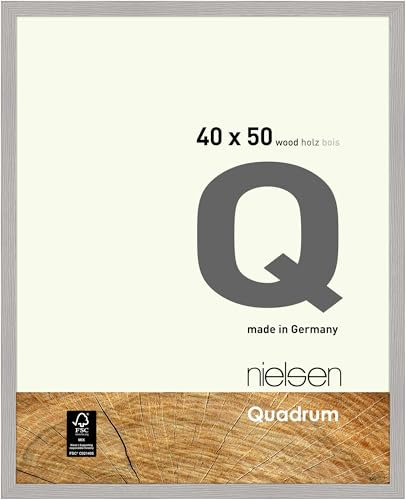 nielsen Bilderrahmen, 40 x 50 cm, Holz, Hellgrau, Posterrahmen zum Aufhängen im Hoch- & Querformat, Echtglas, Quadrum