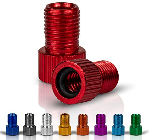 Drahtesel Fahrrad Ventil-Adapter DV & SV (Dunlop- & Französisches) auf AV (Auto-Ventil) mit Dichtring (rot, 2)