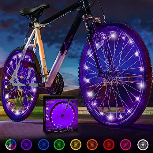 Activ Life LED Bike Wheel Lights: Light Up Your Summer Adventures, 100% Brighter & Visible from All Angles for Ultimate Safety and Style - Batteries Included, 2-Tire Pack, Purple