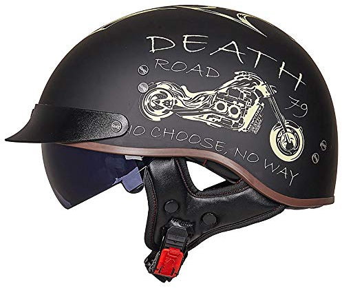 TKTTBD retrò Portatile Jet Casco Scodella,Adulto Moto Casco Bicicletta Cruiser Chopper Pilota Ciclomotore Harley Casco Aperto A Sgancio Rapido,omologato DOT/ECE