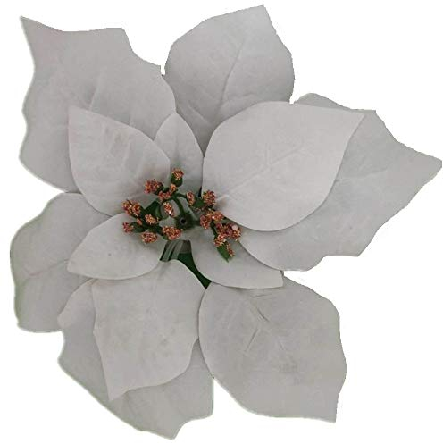 2474U Kunst-Blüte auf Clip Weihnachtsstern weiß 15cm naturgetreue Seidenblüte Kunstblume